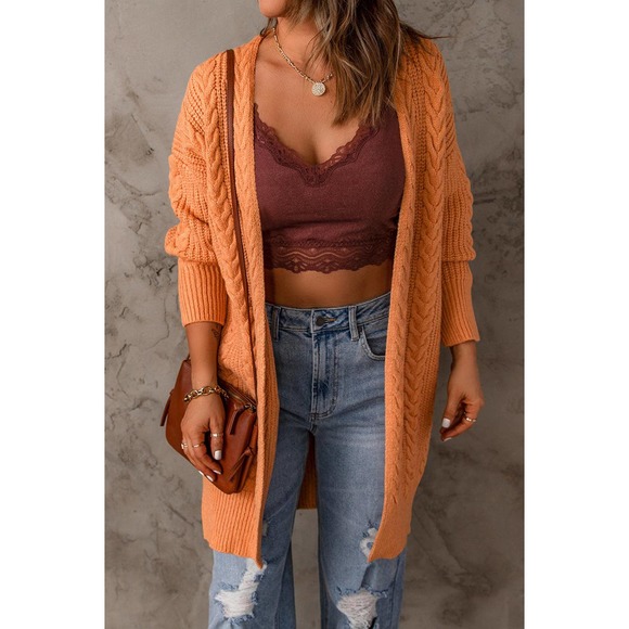 Cable-Knit Open Front Sweater Cardigan - Picture 5 of 5